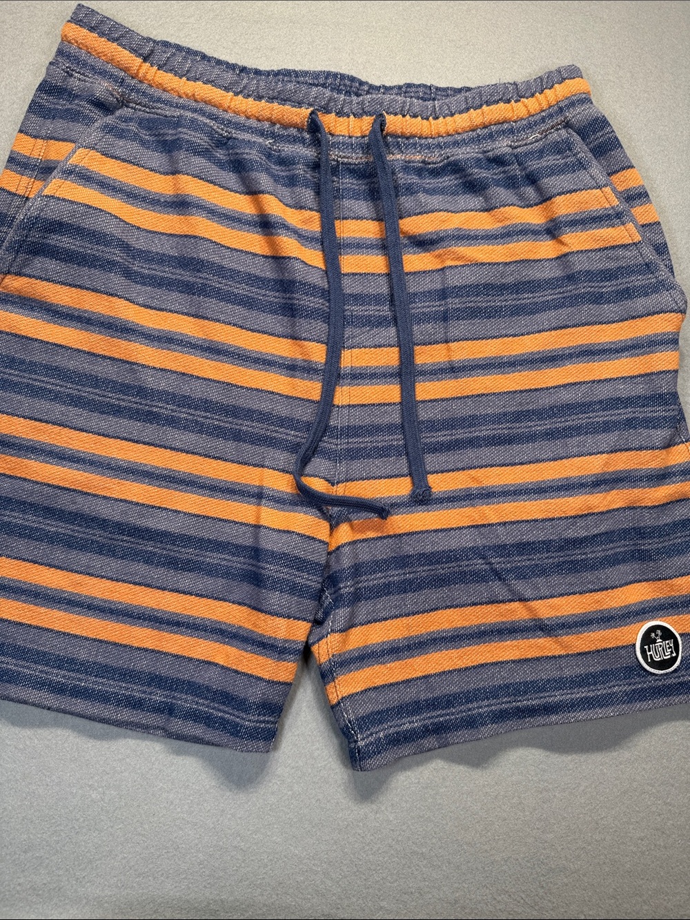 Hurley Blue & Orange Striped Men's Knit Drawstring Shorts size M #0145E